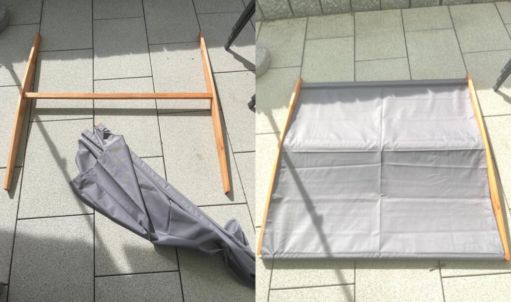 Das Foto zeigt den Zusammenbau des Sonnenschutzes