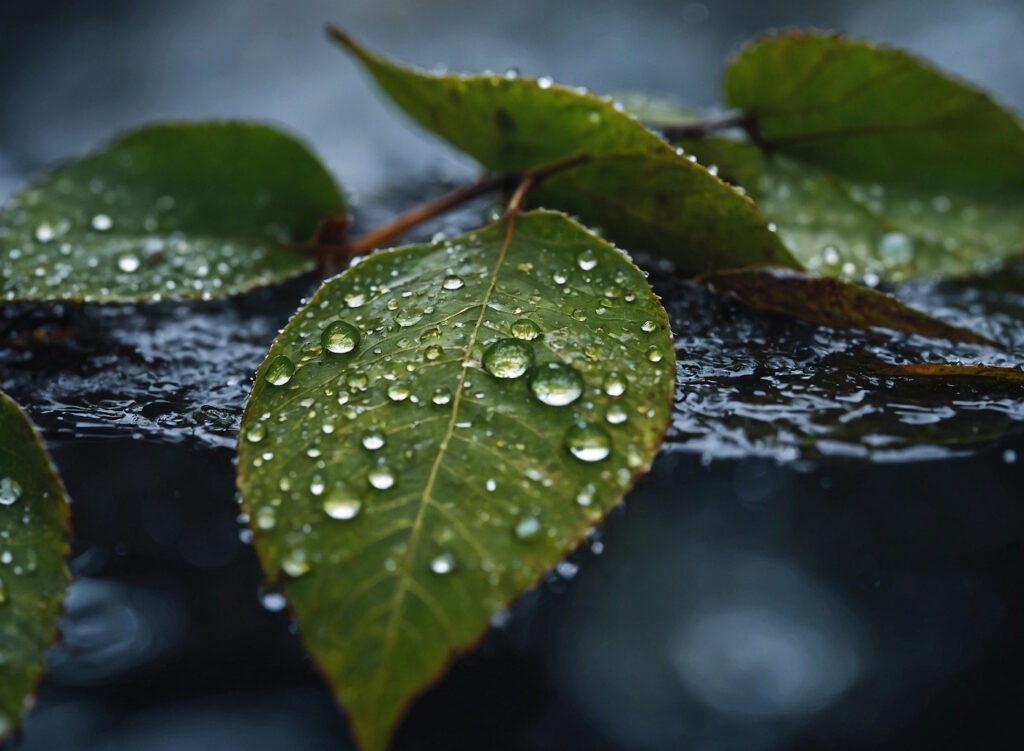 Das Foto zeigt Wassertropfen auf einem Blatt